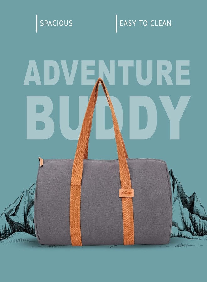 Aircase Canvas 48 cm Travel Duffel Bag, Sports Gym Duffle Bag, Shoulder Handbag for Women, Outdoor Weekend Bag with Shoe and Wet Clothes Compartments (Grey,48x28x28 cm) - Image 3